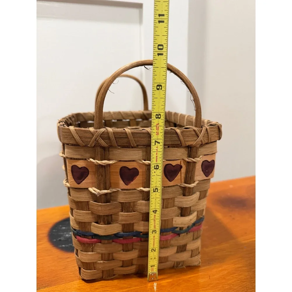 Vintage Woven Splint Wood Heart Basket Rustic Farmhouse Decor with Handles